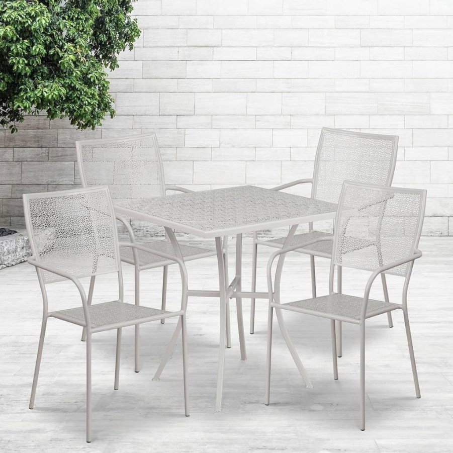 Flash Furniture 35.5" Square Black Steel Patio Table Set with 4 Chairs - Indoor-Outdoor Commercial Grade Dining Set