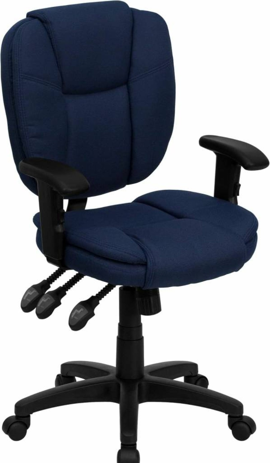 Flash Furniture Caroline Mid-Back Office Chair - Black Leathersoft Swivel Task Chair with Ergonomic Support, Pillow Top Cushion & Adjustable Arms