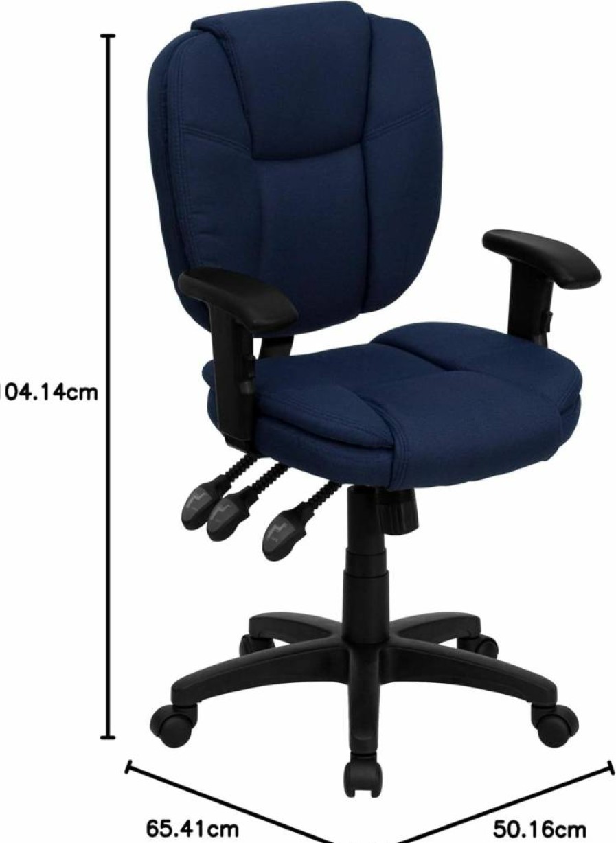 Flash Furniture Caroline Mid-Back Office Chair - Black Leathersoft Swivel Task Chair with Ergonomic Support, Pillow Top Cushion & Adjustable Arms