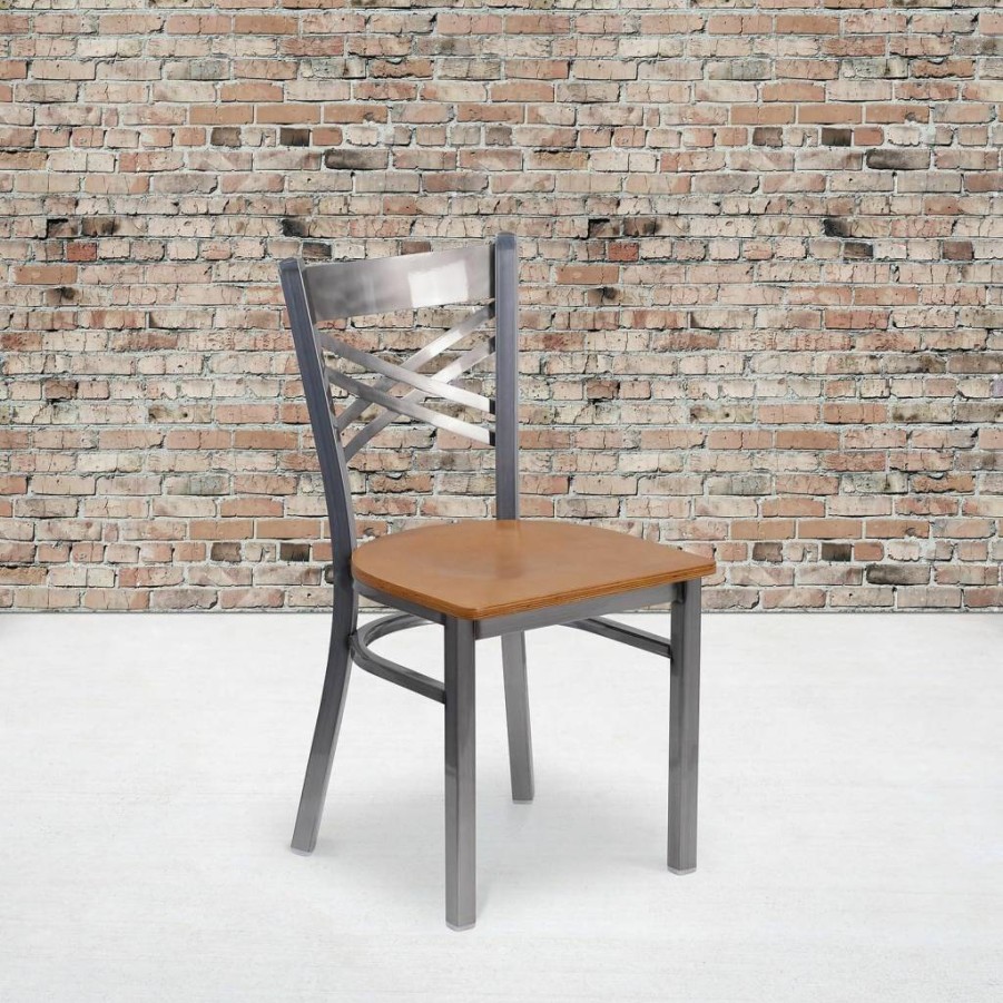 Flash Furniture Hercules Series Black Vinyl X-Back Metal Restaurant Chair with Clear Coat
