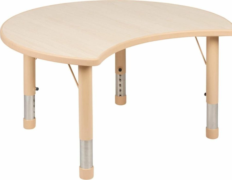 Flash Furniture Wren 35.5"L Plastic Adjustable Height Activity Table for Kids, Natural Crescent Shape, 25.125"W School Desk