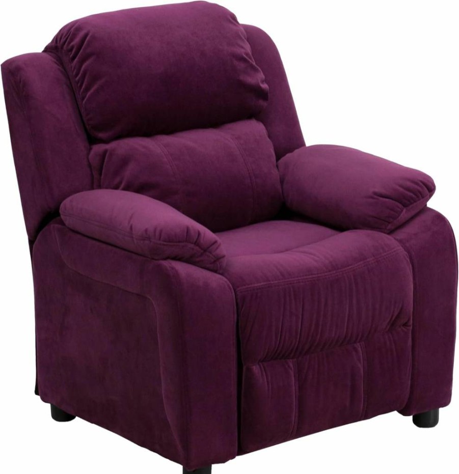 Flash Furniture Charlie Purple Kids Recliner Chair with Flip-Up Storage Arms, Safety Recline, 90 lbs Weight Capacity, Contemporary Design