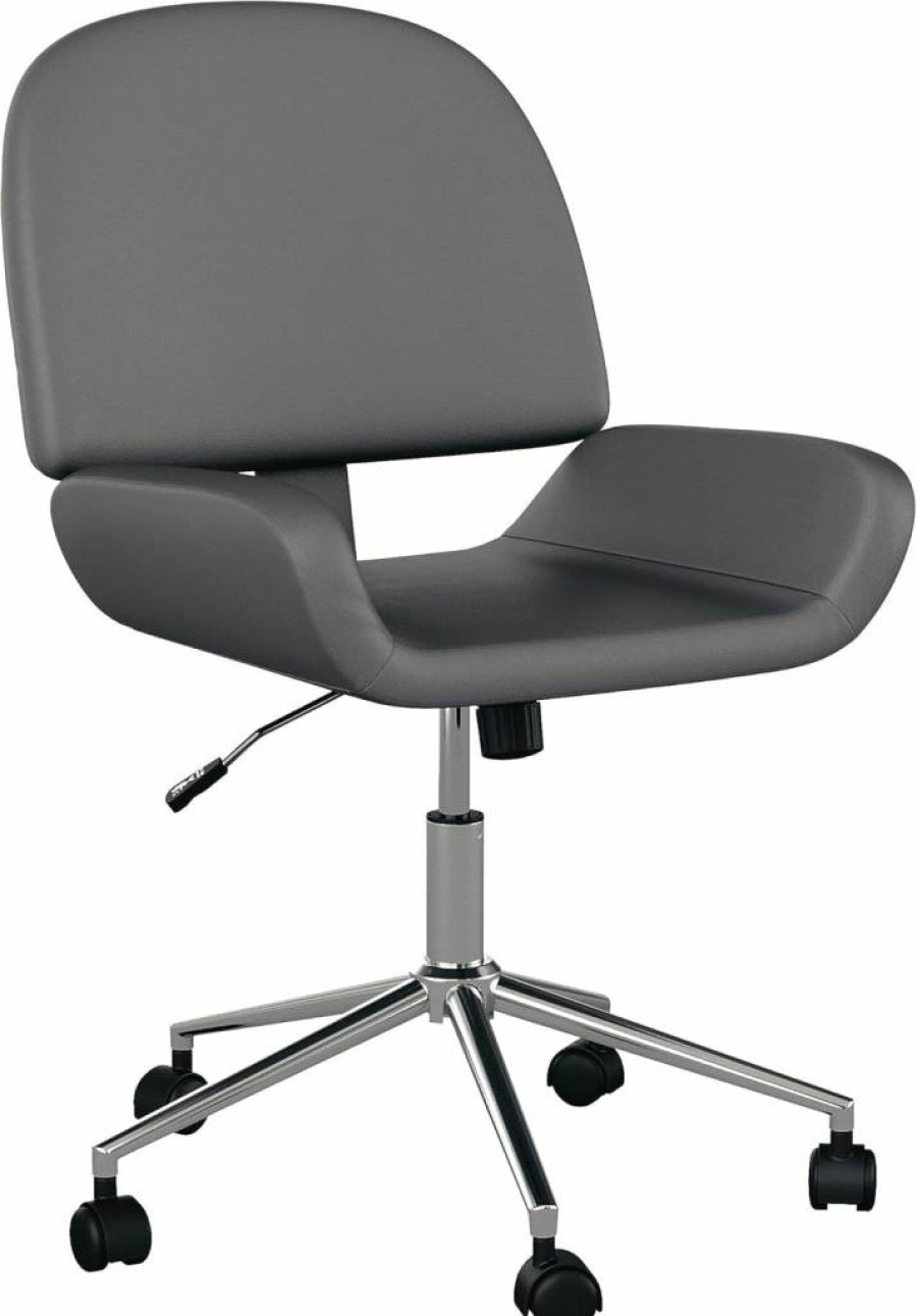 Martha Stewart White Faux Leather Swivel Task Chair with Brass Frame for Home Office