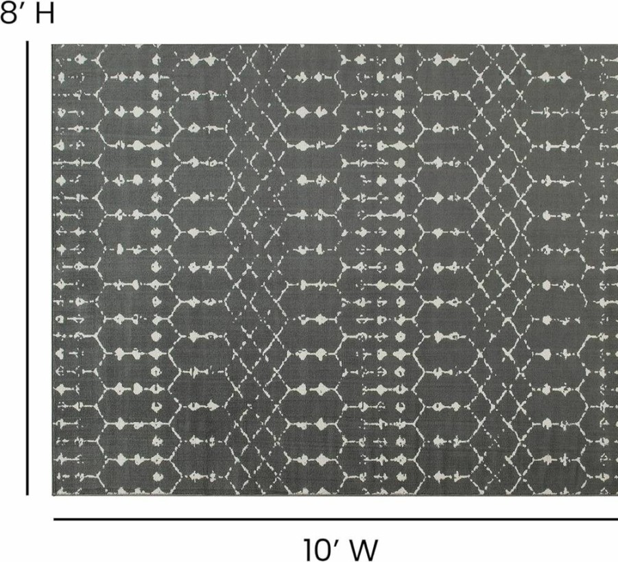 Flash Furniture Bohemian Geometric Area Rug 8x10 Feet, Low Pile Polyester Rug in Dark Gray & Ivory, Modern Abstract Design for Living Room Bedroom