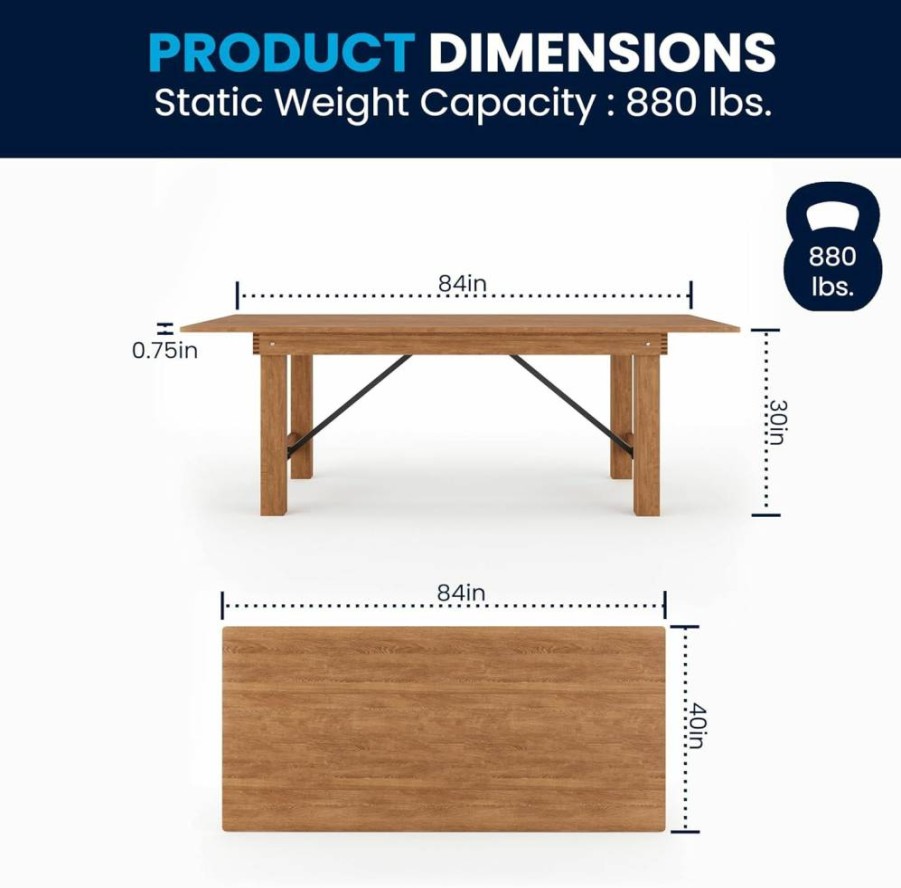 Flash Furniture 7-Foot Rustic Pine Folding Dining Table - Antique Farmhouse Rectangular Event Table with Extension