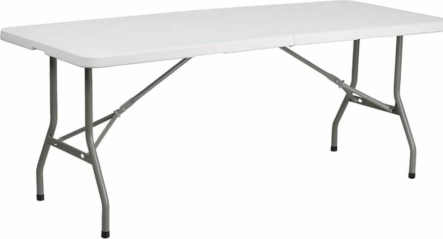 Flash Furniture Kathryn 6-Foot White Plastic Bi-Fold Folding Table - Granite Finish, Portable & Space-Saving