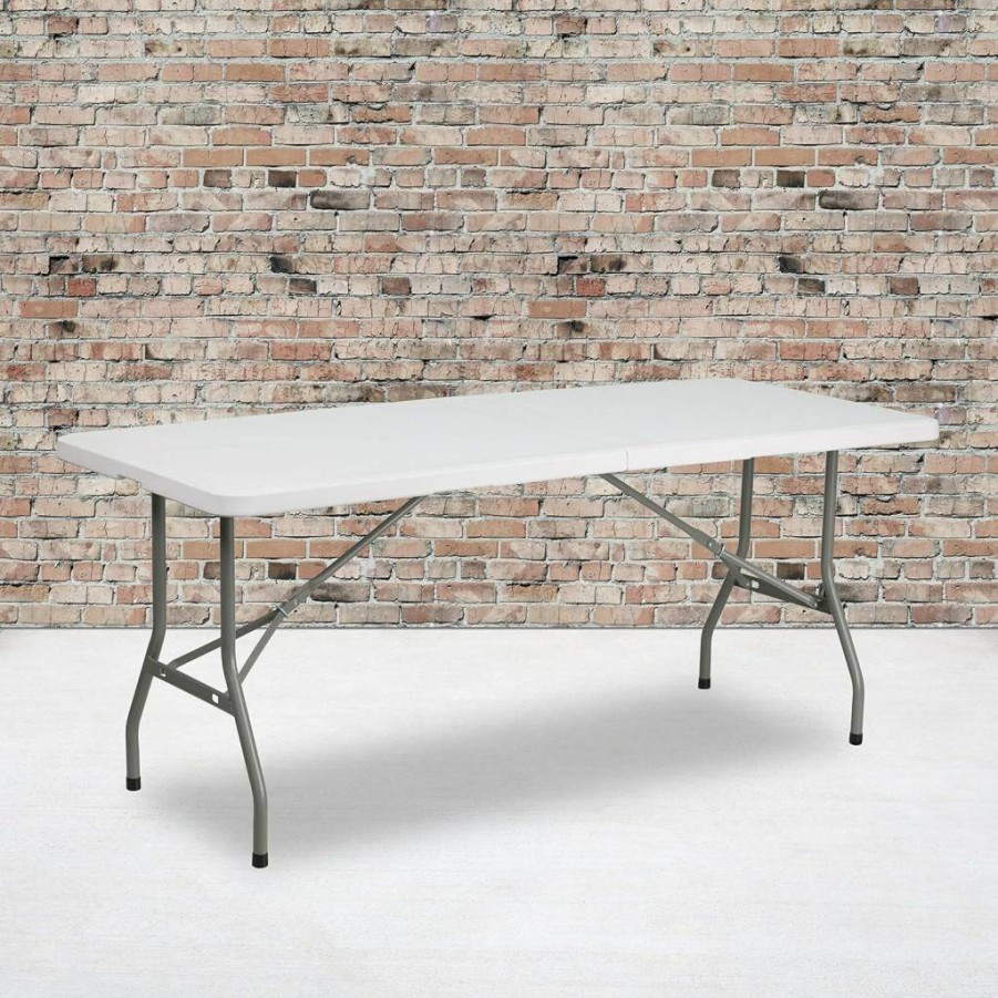 Flash Furniture Kathryn 6-Foot White Plastic Bi-Fold Folding Table - Granite Finish, Portable & Space-Saving