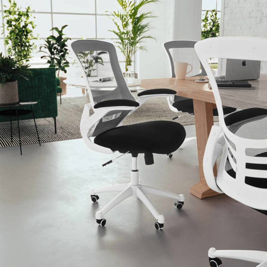 Flash Furniture Kelista Ergonomic Mesh Office Chair - Adjustable Height, Mid-Back Support, Swivel & Flip-Up Armrests, Black