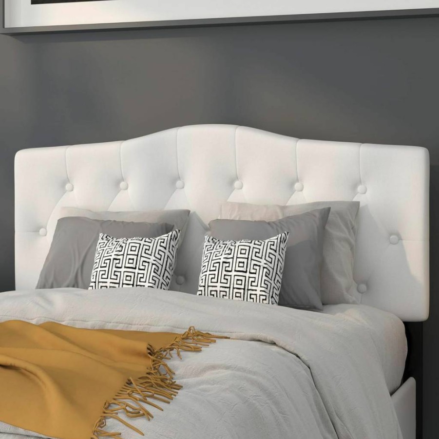 Flash Furniture Cambridge Full Size Upholstered Headboard, Adjustable Height Contemporary Fabric Tufted Bed Headboard in White