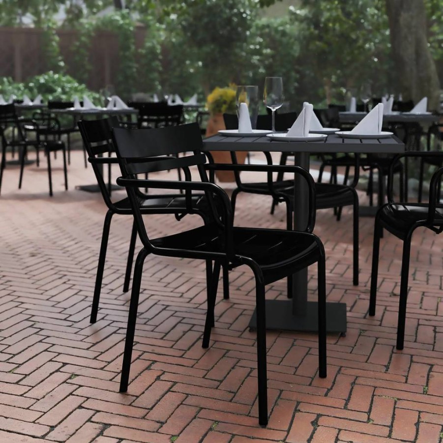 Flash Furniture Nash 4-Pack Commercial Steel Stack Chairs, 2-Slat Back Arm Chairs for Indoor & Outdoor Use, Durable Red Seating Solution
