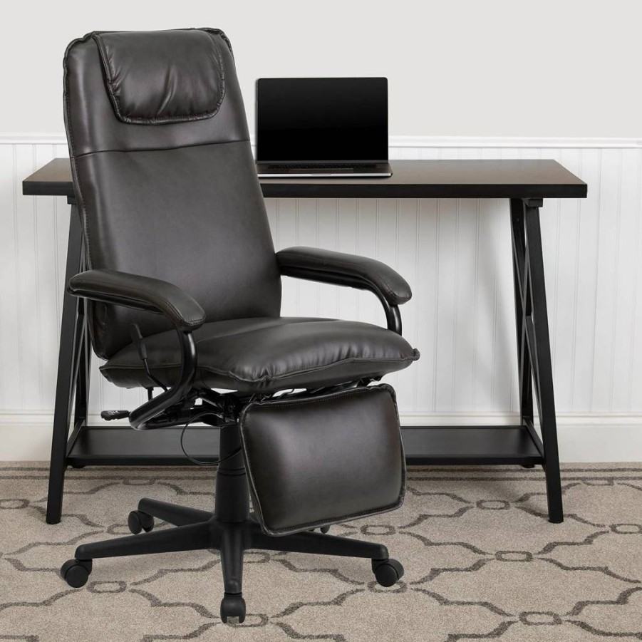 Flash Furniture Robert Ergonomic High-Back Executive Office Chair - Black LeatherSoft Reclining Swivel Chair with Arms
