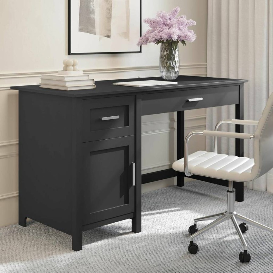 Martha Stewart Gray Hutton Shaker Style Home Office Desk with Brushed Nickel Hardware and Storage