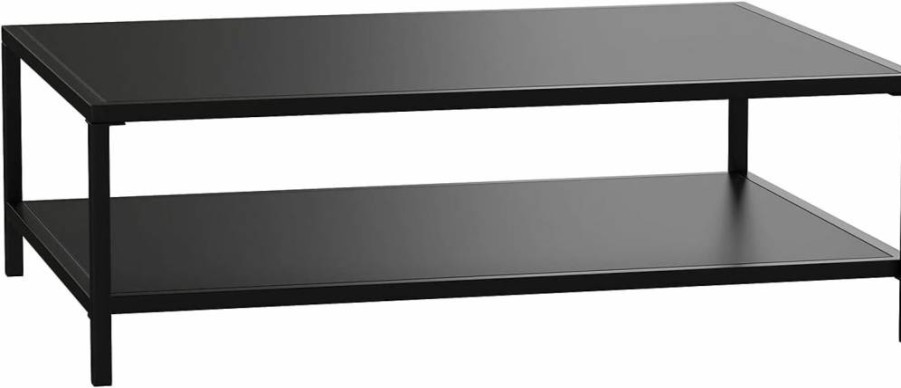 Flash Furniture Black Steel Indoor/Outdoor Coffee Table with Lower Shelf - Modern Square Leg Frame for Home or Business