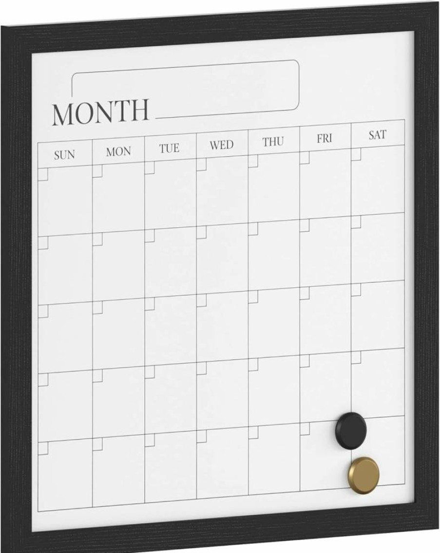 Martha Stewart Everette 18"x18" Magnetic Monthly Calendar Dry Erase Board with Marker & 2 Magnets, Light Natural Woodgrain Frame