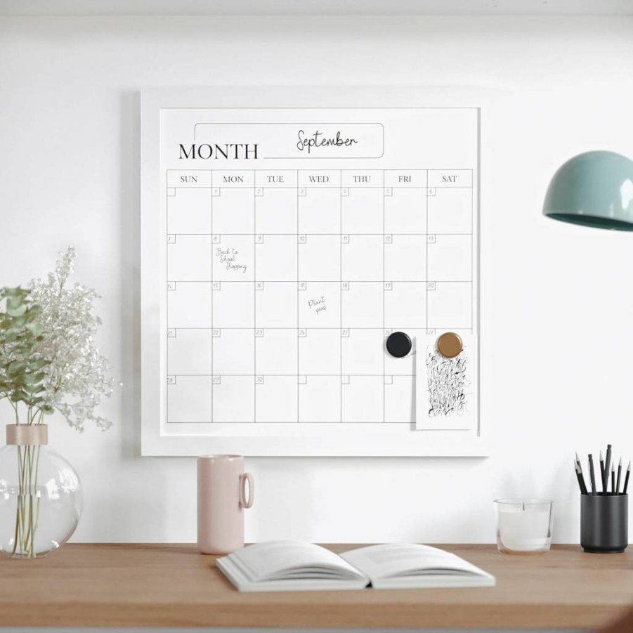 Martha Stewart Everette 18"x18" Magnetic Monthly Calendar Dry Erase Board with Marker & 2 Magnets, Light Natural Woodgrain Frame