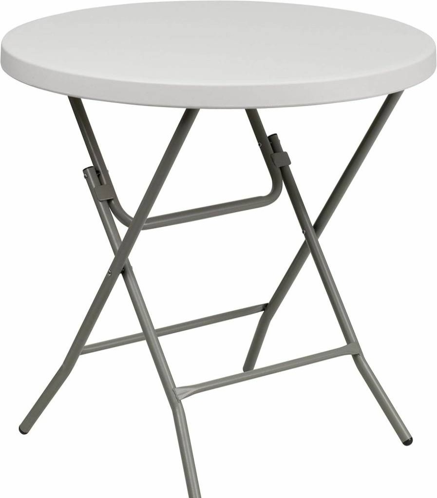 Flash Furniture Kathryn 2.6-Foot Round White Plastic Folding Table - Granite Finish, Portable & Space-Saving