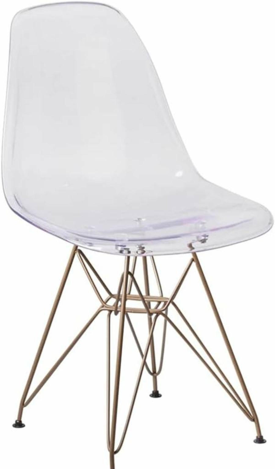 Flash Furniture Elon Series Modern Ghost Chair - Transparent Acrylic with Gold Metal Base, Stylish Dining or Office Seat