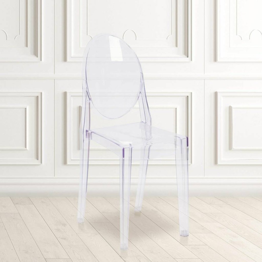 Flash Furniture 4-Pack Stackable Transparent Crystal Ghost Chairs for Indoor/Outdoor Dining & Restaurant Use