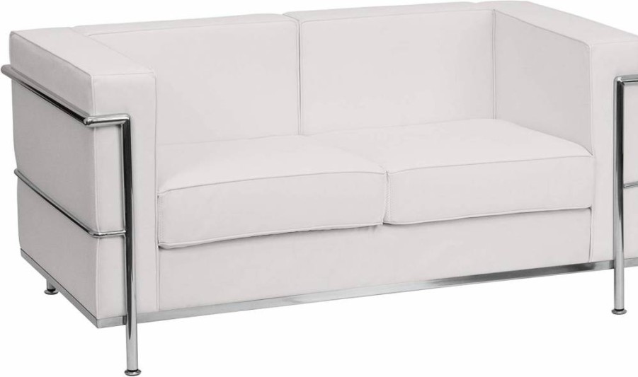 Flash Furniture Hercules Regal Series White Leathersoft Loveseat - Modern Contemporary Design with Sturdy Encasing Frame