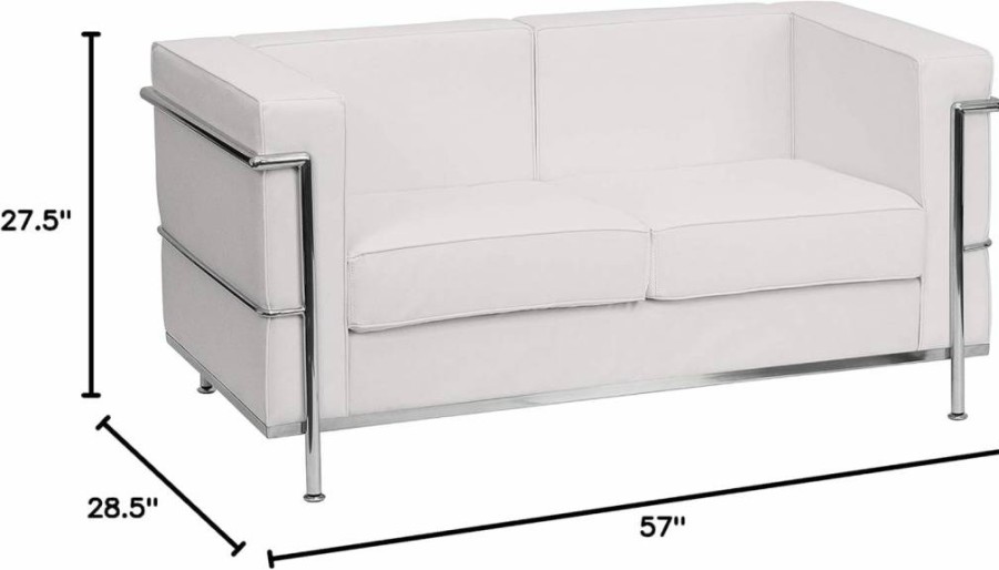 Flash Furniture Hercules Regal Series White Leathersoft Loveseat - Modern Contemporary Design with Sturdy Encasing Frame