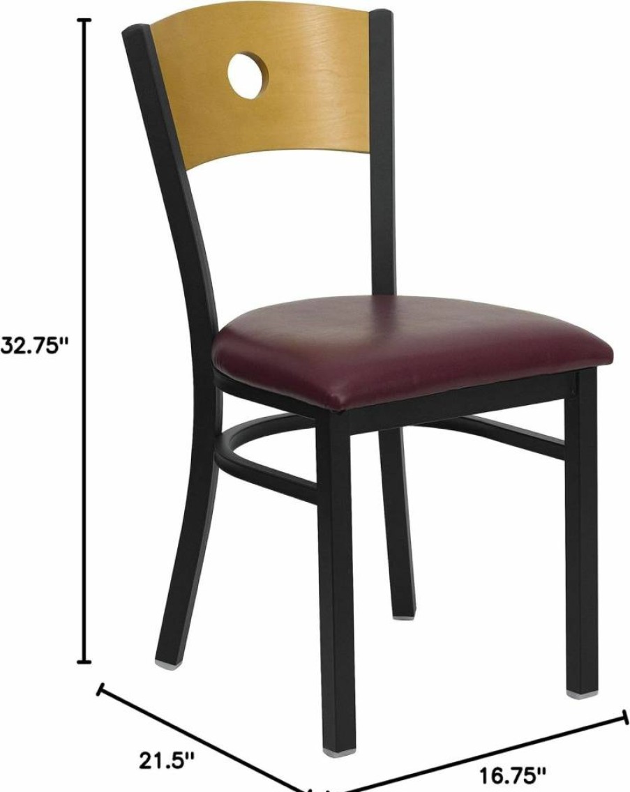 Flash Furniture Hercules Series Black Metal Restaurant Chair with Natural Wood Back and Burgundy Vinyl Seat - Durable Circle Back Design
