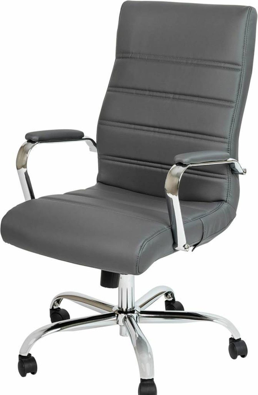 Flash Furniture Whitney High-Back Adjustable Office Chair - Swivel Ergonomic Leathersoft Desk Chair with Padded Seat & Armrests, Black/Gold