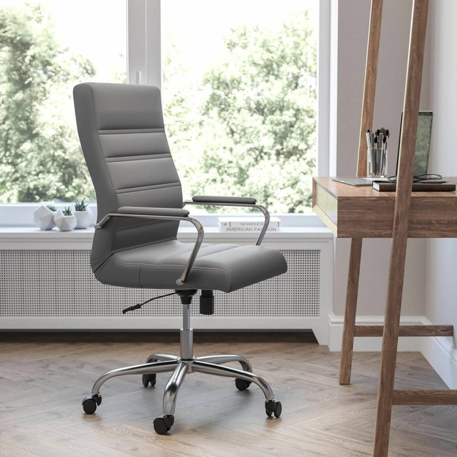 Flash Furniture Whitney High-Back Adjustable Office Chair - Swivel Ergonomic Leathersoft Desk Chair with Padded Seat & Armrests, Black/Gold