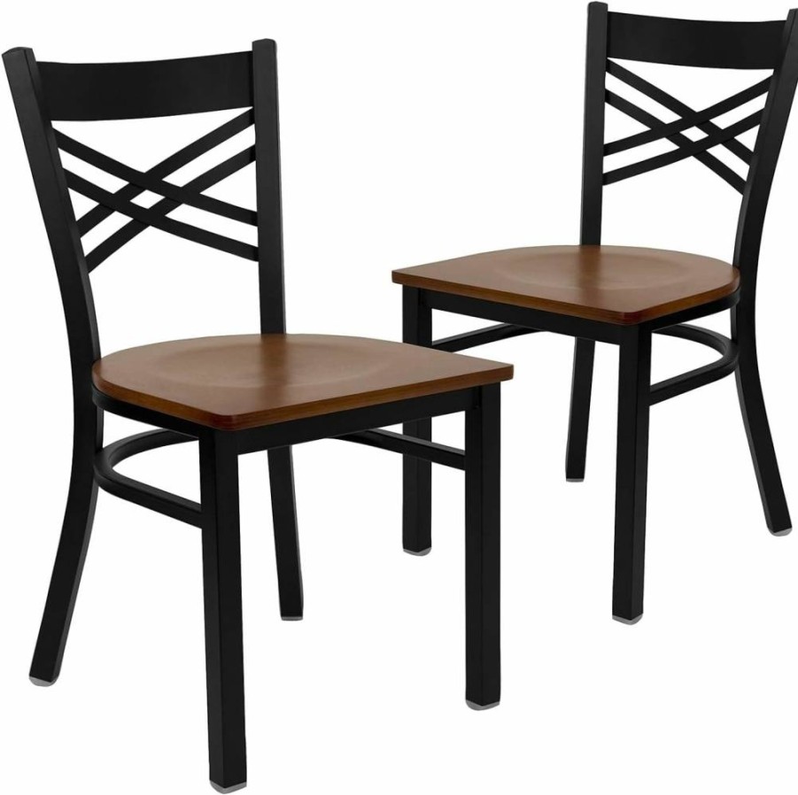 Flash Furniture Hercules Series 2-Pack Black Metal Dining Chairs, Modern Upholstered Armless Restaurant Chairs for Kitchen & Commercial Use