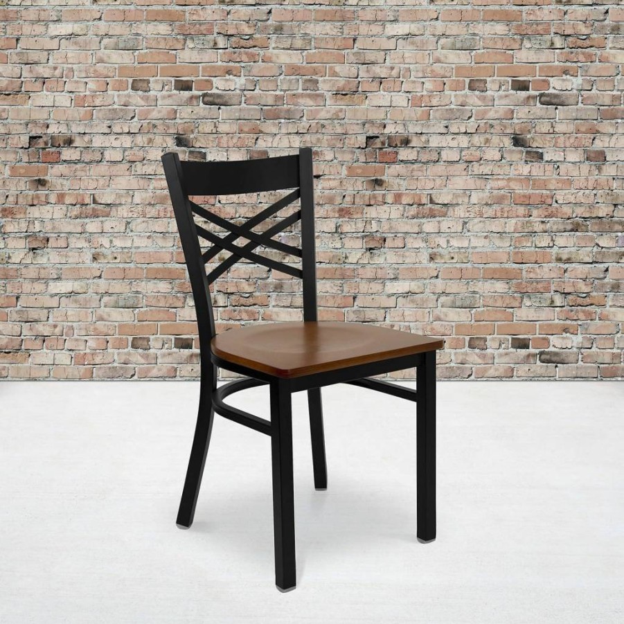 Flash Furniture Hercules Series 2-Pack Black Metal Dining Chairs, Modern Upholstered Armless Restaurant Chairs for Kitchen & Commercial Use