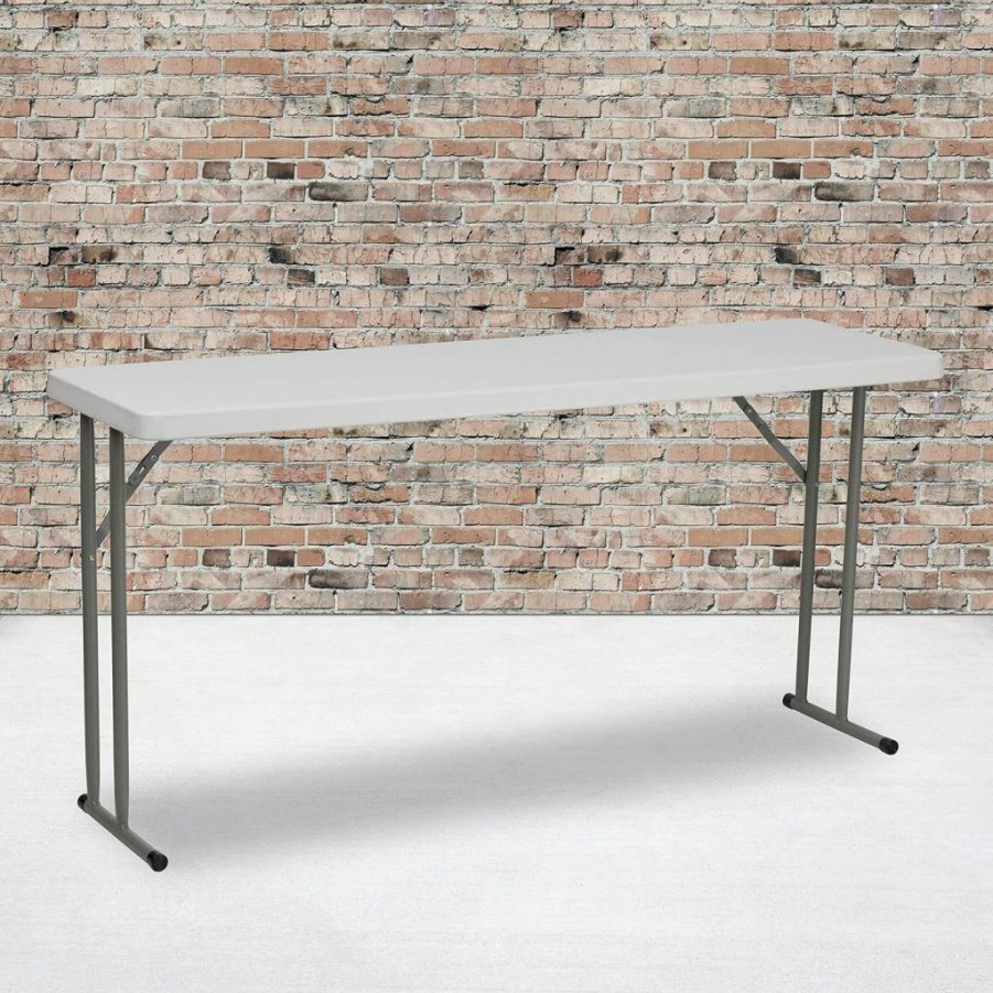 Flash Furniture Kathryn 5-Foot White Plastic Folding Table, 330-lb Capacity Rectangular Training & Event Table for Indoor/Outdoor Use