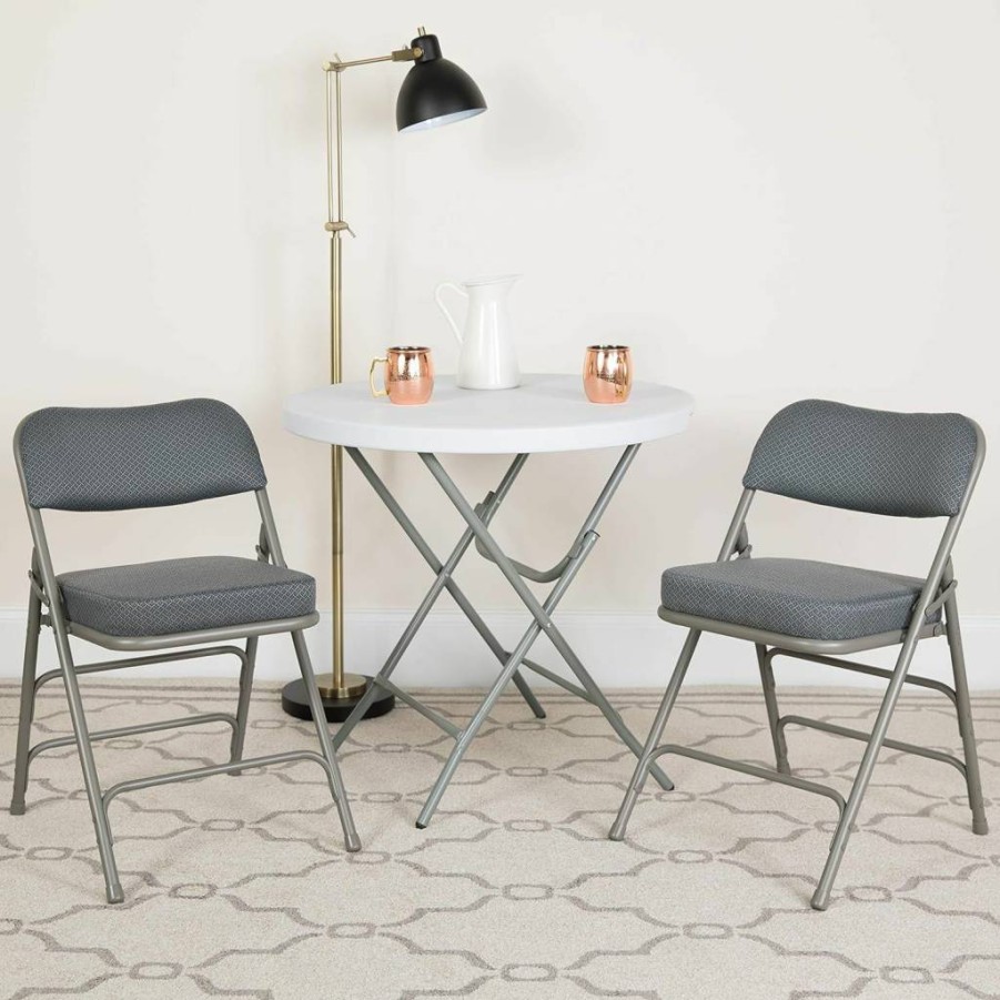 Flash Furniture Hercules Series 2-Pack Gray Fabric Upholstered Metal Folding Chairs with Cushion