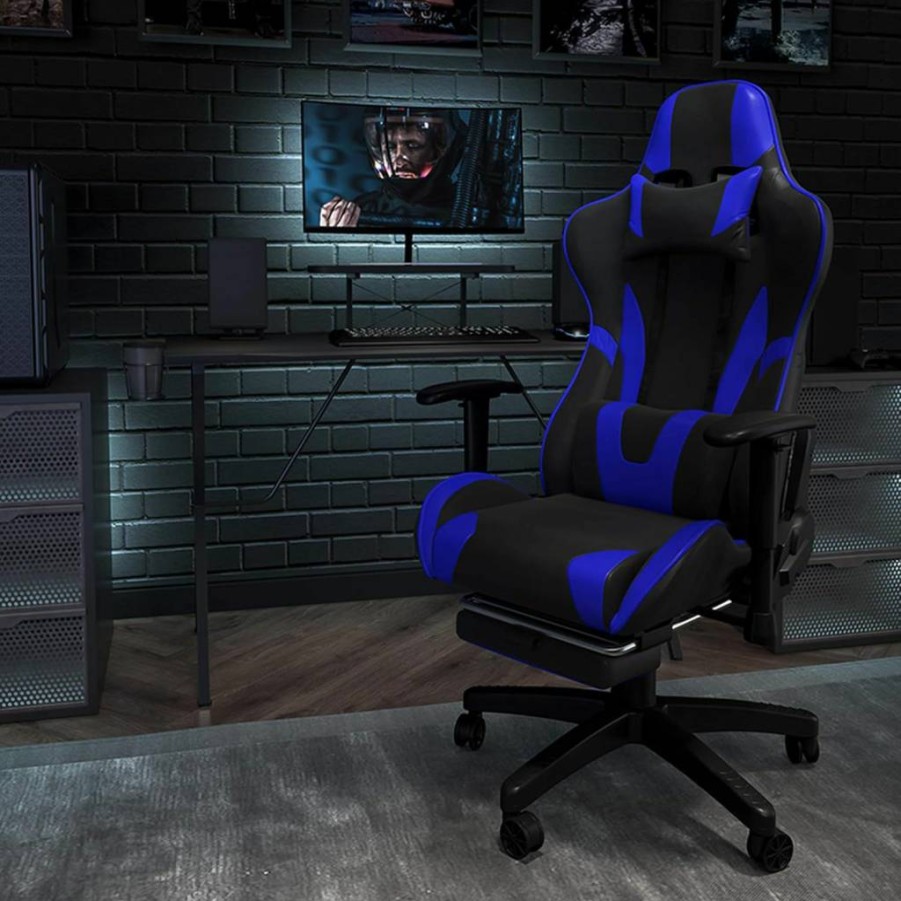 Flash Furniture X30 Black Leathersoft Gaming Chair - Ergonomic Office Computer Chair with Reclining Back & Footrest for Racing Game Comfort