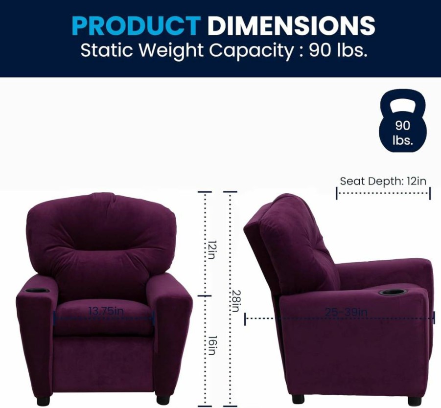 Flash Furniture Kids Recliner Chair - Red Vinyl Reclining Chair with Cup Holder, Safety Recline, Supports Up to 90 lbs, Contemporary Design for Children