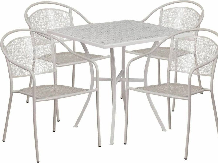 Flash Furniture 28" Square Black Steel Patio Table Set with 4 Round Back Chairs - Indoor-Outdoor Commercial Grade Dining Set