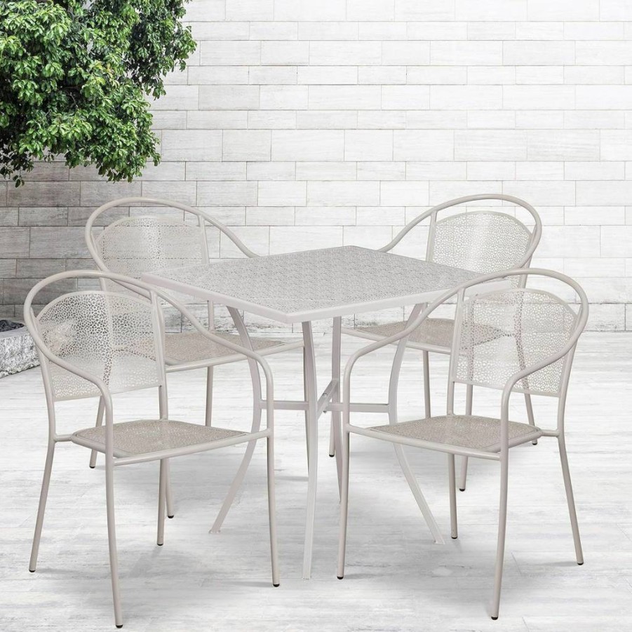 Flash Furniture 28" Square Black Steel Patio Table Set with 4 Round Back Chairs - Indoor-Outdoor Commercial Grade Dining Set