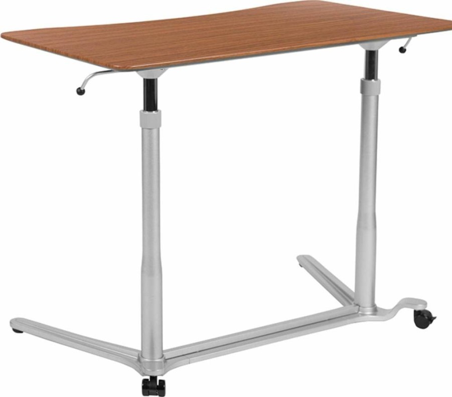 Flash Furniture Merritt Adjustable Height Ergonomic Computer Desk - 37.375" Light Gray Sit-Stand Workstation (29"-40.75" Range)