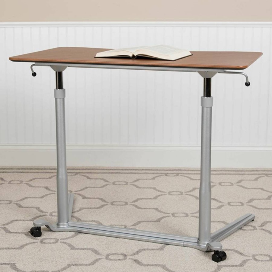 Flash Furniture Merritt Adjustable Height Ergonomic Computer Desk - 37.375" Light Gray Sit-Stand Workstation (29"-40.75" Range)