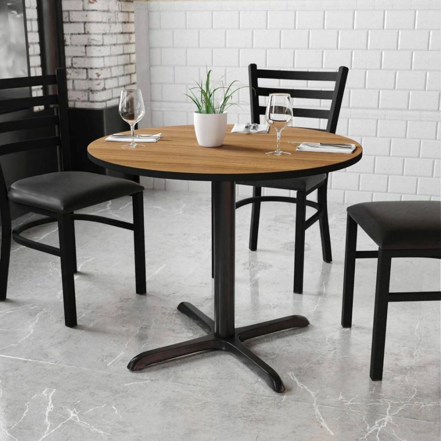 Flash Furniture 36-Inch Round Mahogany Laminate Dining Table with 30-Inch Square Base