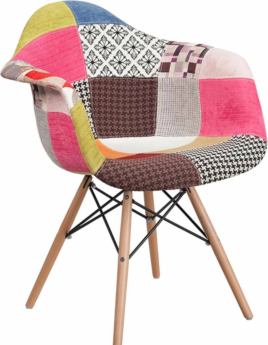 Flash Furniture Alonza Series Fabric Chair - Milan Patchwork Design with Wooden Legs, Stylish & Comfortable Seating