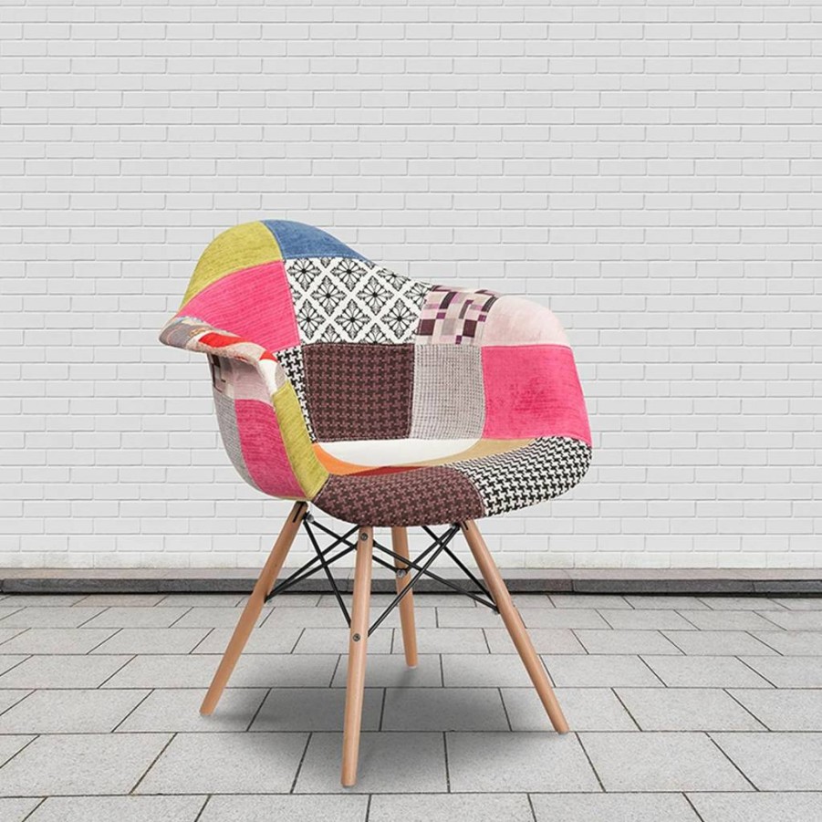 Flash Furniture Alonza Series Fabric Chair - Milan Patchwork Design with Wooden Legs, Stylish & Comfortable Seating