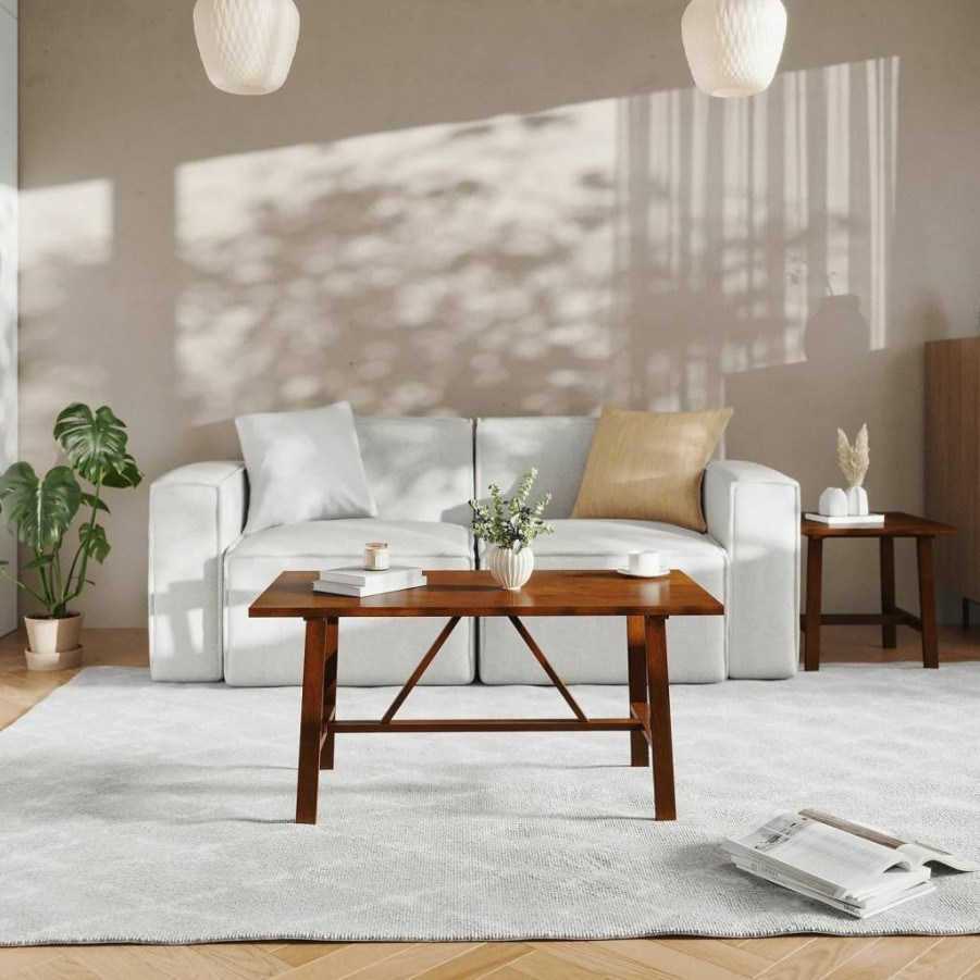Flash Furniture Rustic Brown Eli Farmhouse Coffee Table - Solid Wood X-Frame Design, 19.75" Height, for Living Room, Bedroom & Home Office