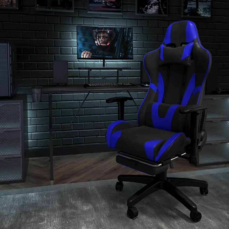 Flash Furniture X40 Ergonomic Gaming Chair - Reclining Racing Style Computer Chair with Adjustable Lumbar Support & Retractable Footrest, Red