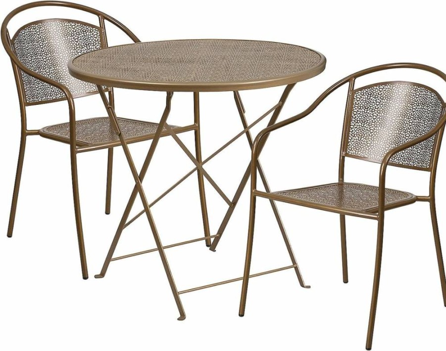 Flash Furniture 30" Round Black Steel Folding Table Set with 2 Chairs for Indoor & Outdoor Use