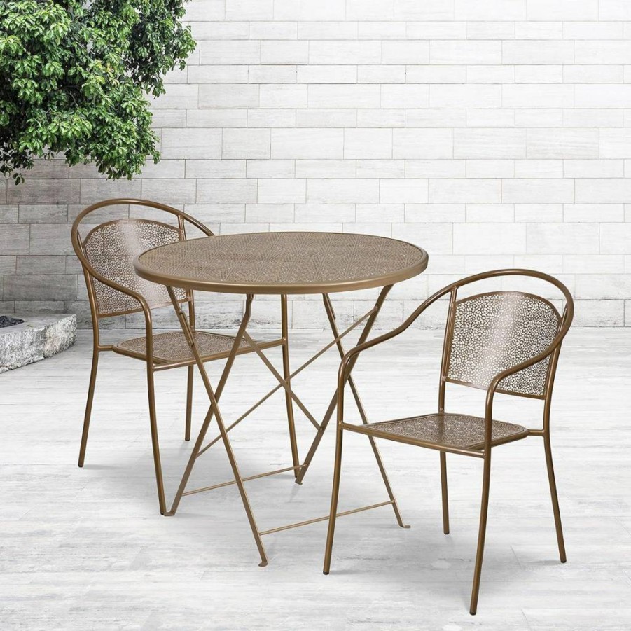 Flash Furniture 30" Round Black Steel Folding Table Set with 2 Chairs for Indoor & Outdoor Use