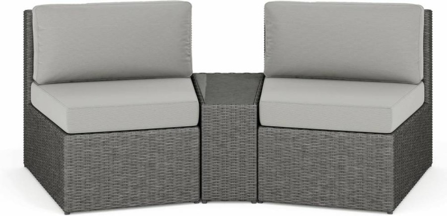Martha Stewart Bedford 3-Piece Patio Set with All-Weather Cushions, Rattan Wicker Sofa and Glass Top Table for Indoor-Outdoor Use, Brown/Tan