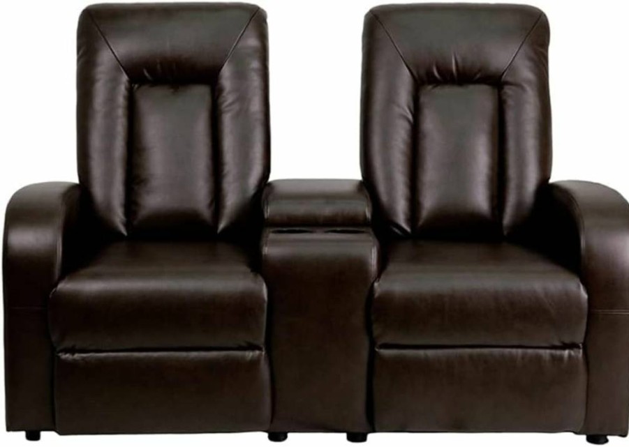 Flash Furniture Eclipse Series 2-Seat Motorized Recliner Sofa in Brown Leathersoft with Cup Holders and Push Button Control