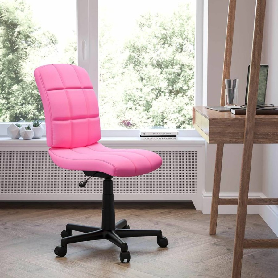 Flash Furniture Clayton Modern Swivel Office Chair - Adjustable Height, Mid-Back Tufted Vinyl Upholstery, Padded Seat, Black Desk Chair