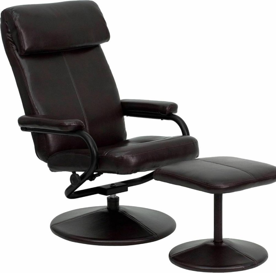 Flash Furniture Jenny Black Leathersoft Recliner with Ottoman and Multi-Position Headrest, Contemporary Design