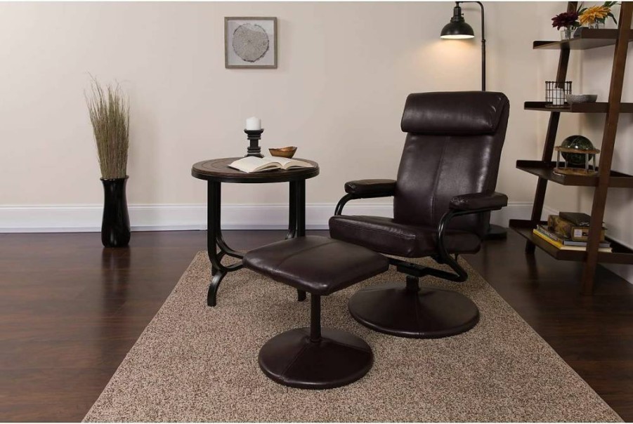 Flash Furniture Jenny Black Leathersoft Recliner with Ottoman and Multi-Position Headrest, Contemporary Design