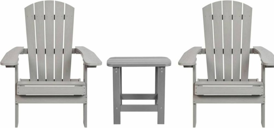 Flash Furniture Charlestown 2-Piece Gray Poly Resin Adirondack Set with Side Table - Weather-Resistant Outdoor Chairs